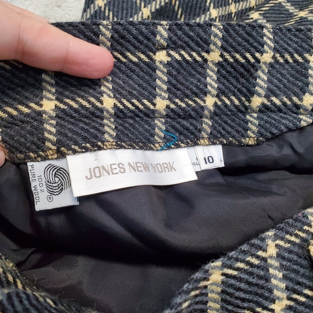 Jones New York Gray Cream Plaid Wool Skirt 10 Academia Classic Office Old Money - Picture 8 of 8